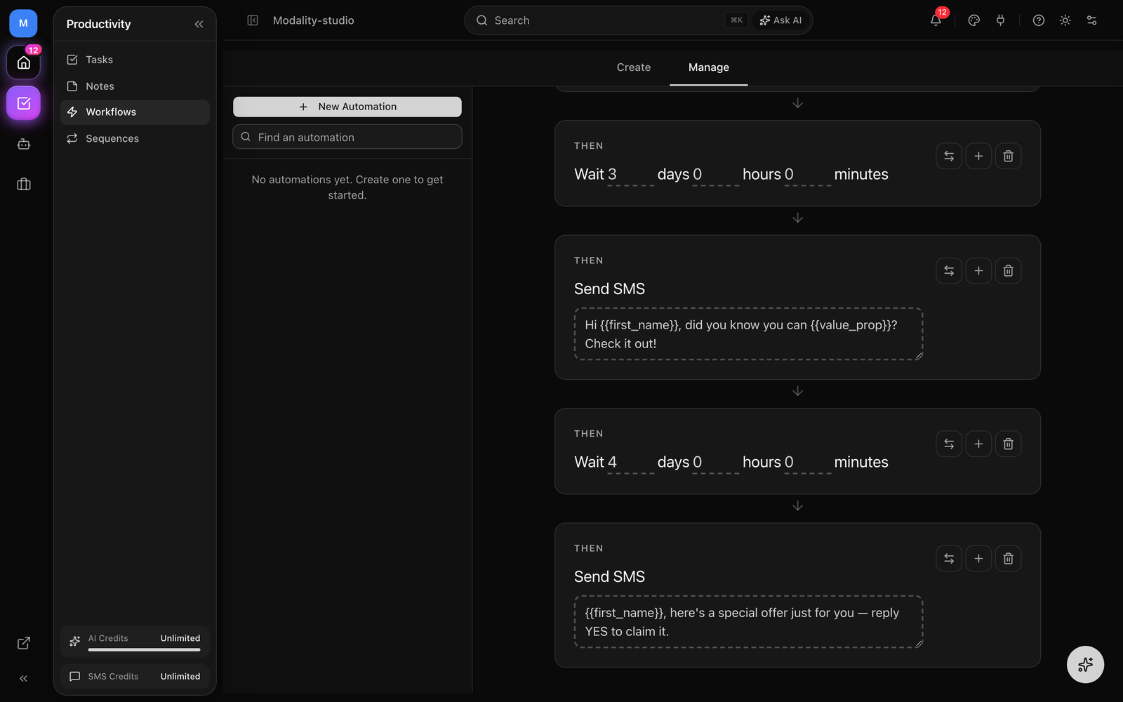 An automation using flow control, a Wait step followed by an If / Else branch, shown in the sentence builder.