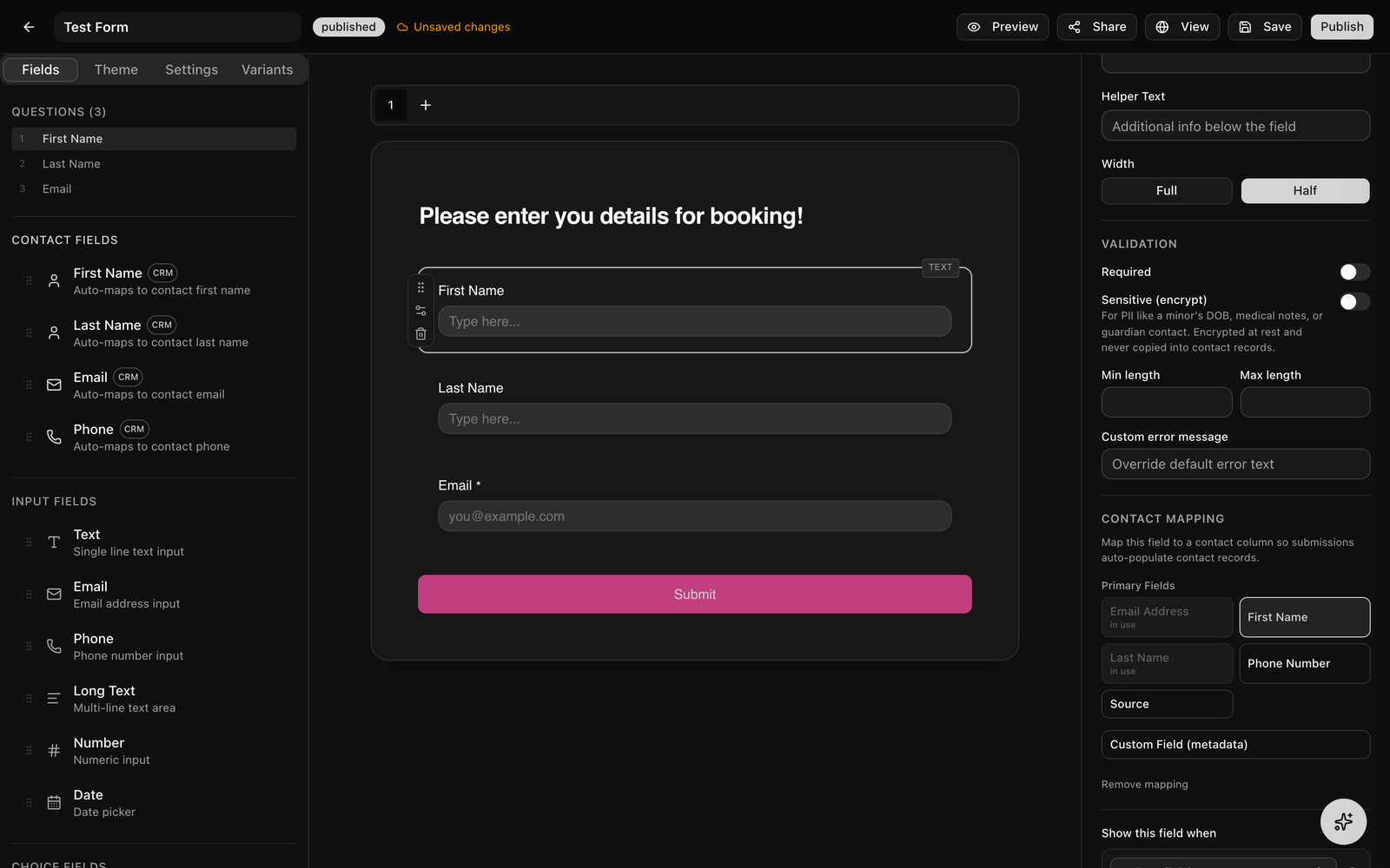 The Conditional Visibility editor in the Field Settings panel, a source-field picker, an operator dropdown, an AND/OR toggle, and an option-value picker for a select-based source.